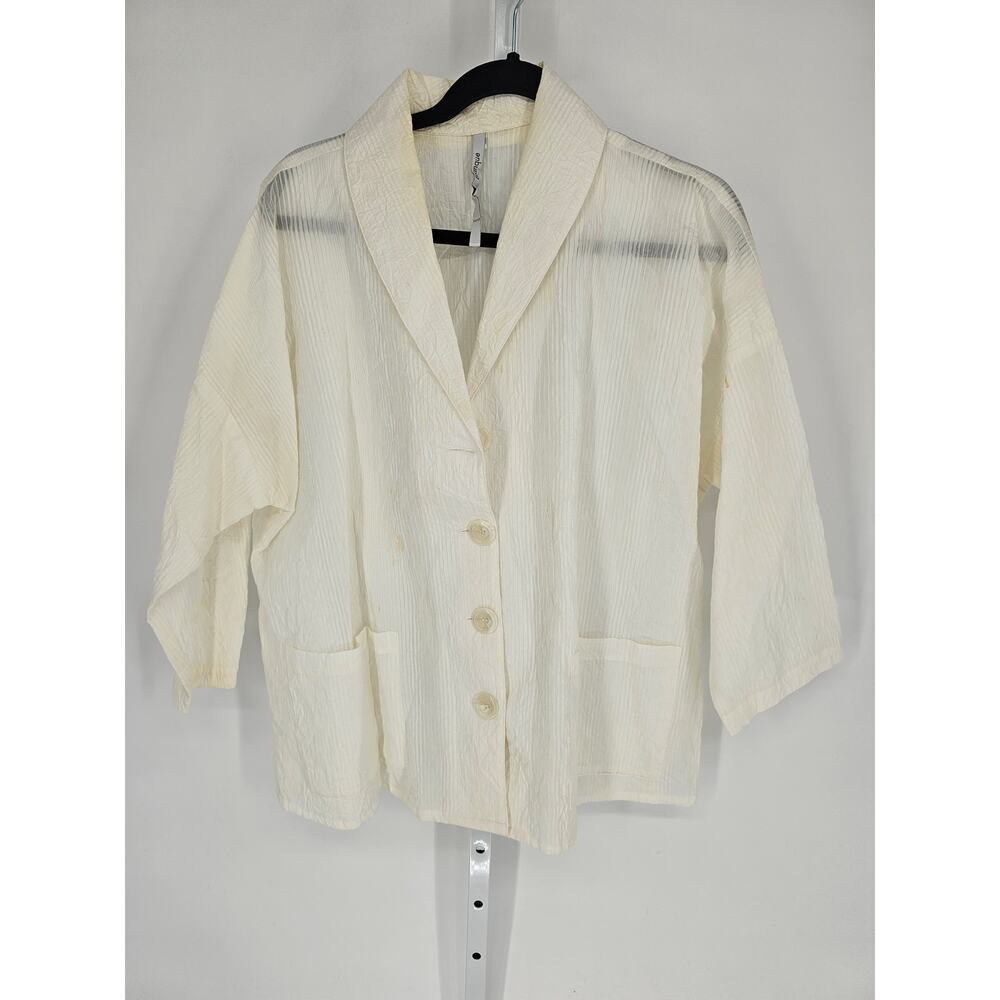 Blanque Women's White Striped 3/4 Sleeve Three-Button Blazer Size 1X